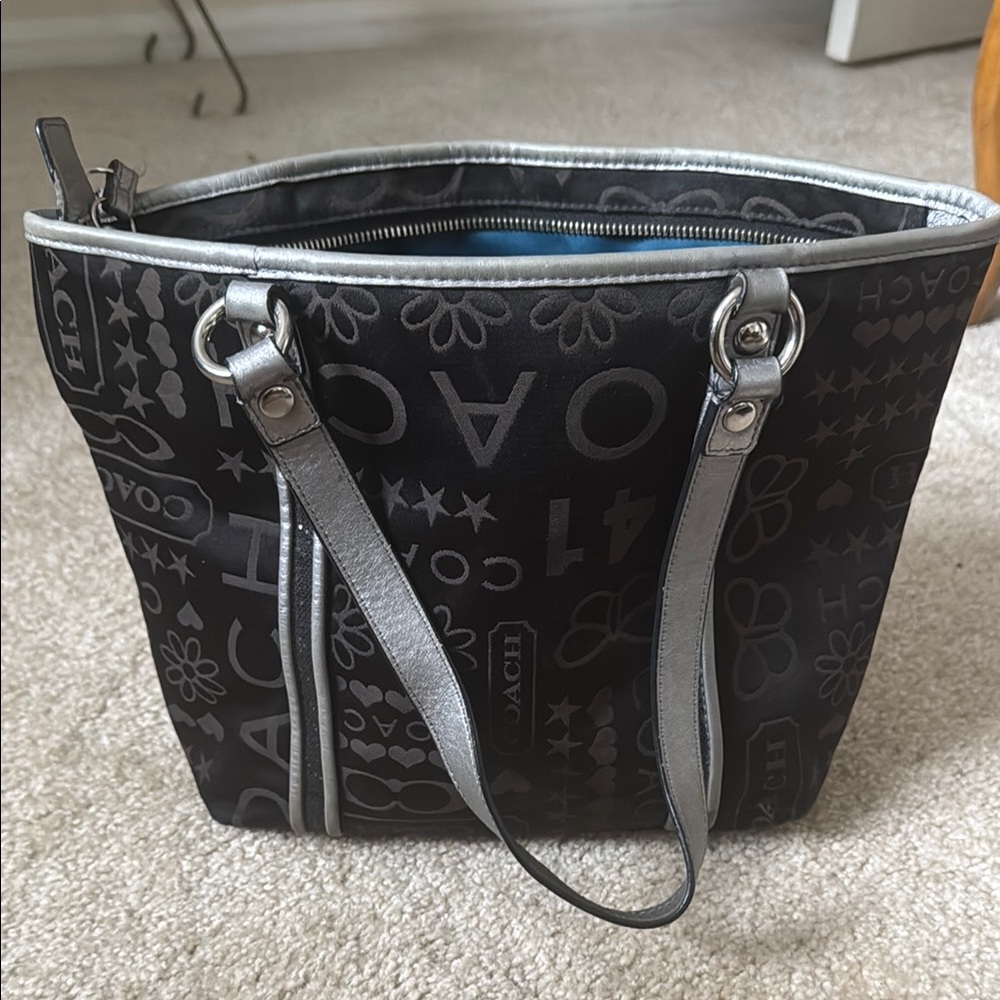 Coach Black and Silver Structured Tote Bag